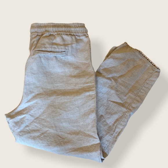 Linen Drawstring Straight Crop Pant-Flax - Picture 2 of 3